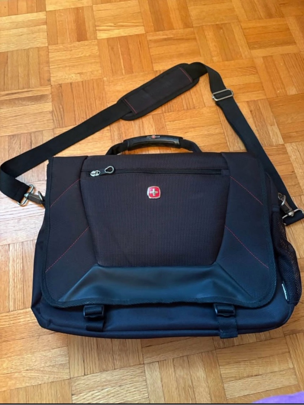 Black Laptop Messenger Bag with Red Stitching from Swiss gear